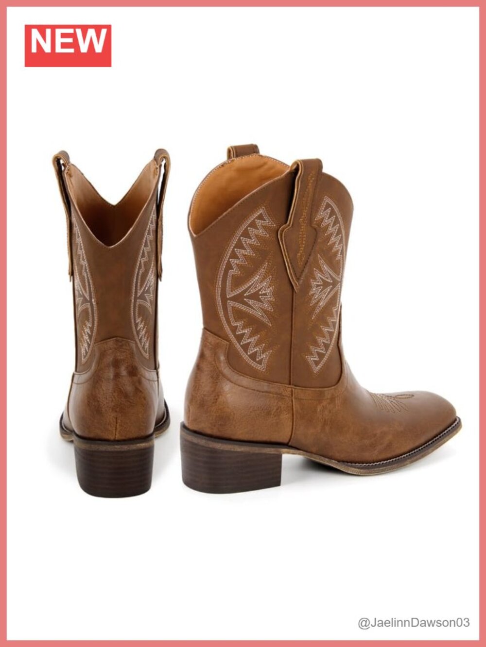 Faux Leather Embroidered Western Bootie Ankle Boots Block Heel Pull On Cowgirl - Picture 2 of 6